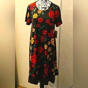 LuLaRoe Carly High-Low Short Sleeve SmallbSwing Dress HTF Rose & Polkadot NWT